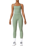 Womens Workout Sets Two Piece Seamless Stretch Cross Back Tank Top Matching Tummy Control High Waist Leggings Set 2 Piece For Women Gym Yoga Active Wear Outfits Athletic Work Out Clothes Green L